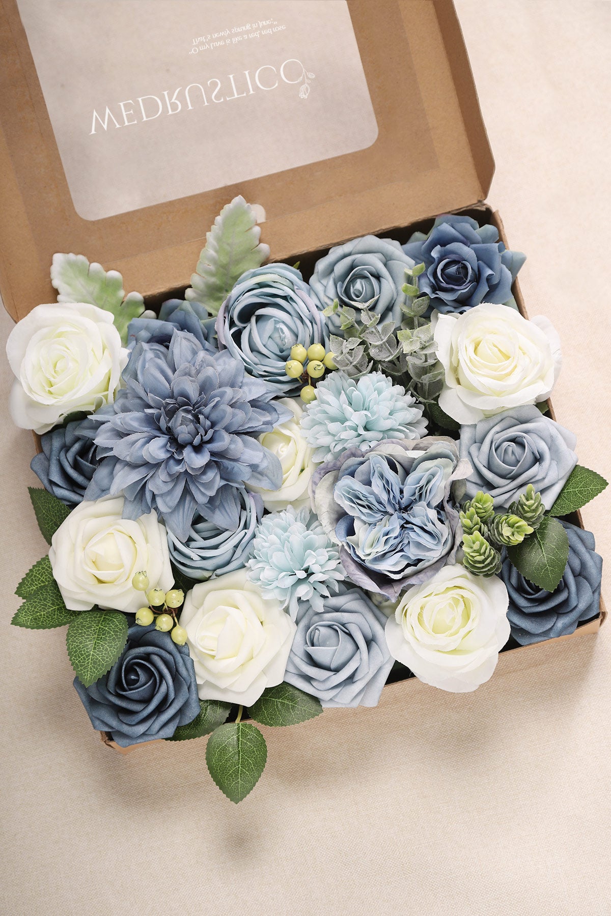 Set of 3, Round Flower/Gift Boxes with Lids, White, Dusty Rose, Matte Blue